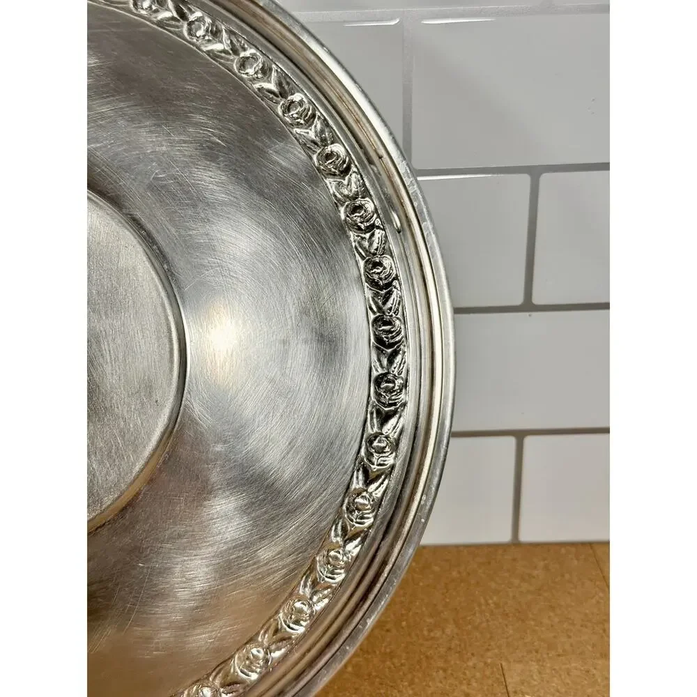 Vintage Reed & Barton Silverplate Tray #1204 Round Serving Tray Floral Border